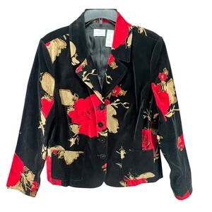 Emma James Blazer Jacket Womens 16 Black Red Floral Velvet Ethereal Boho Chic